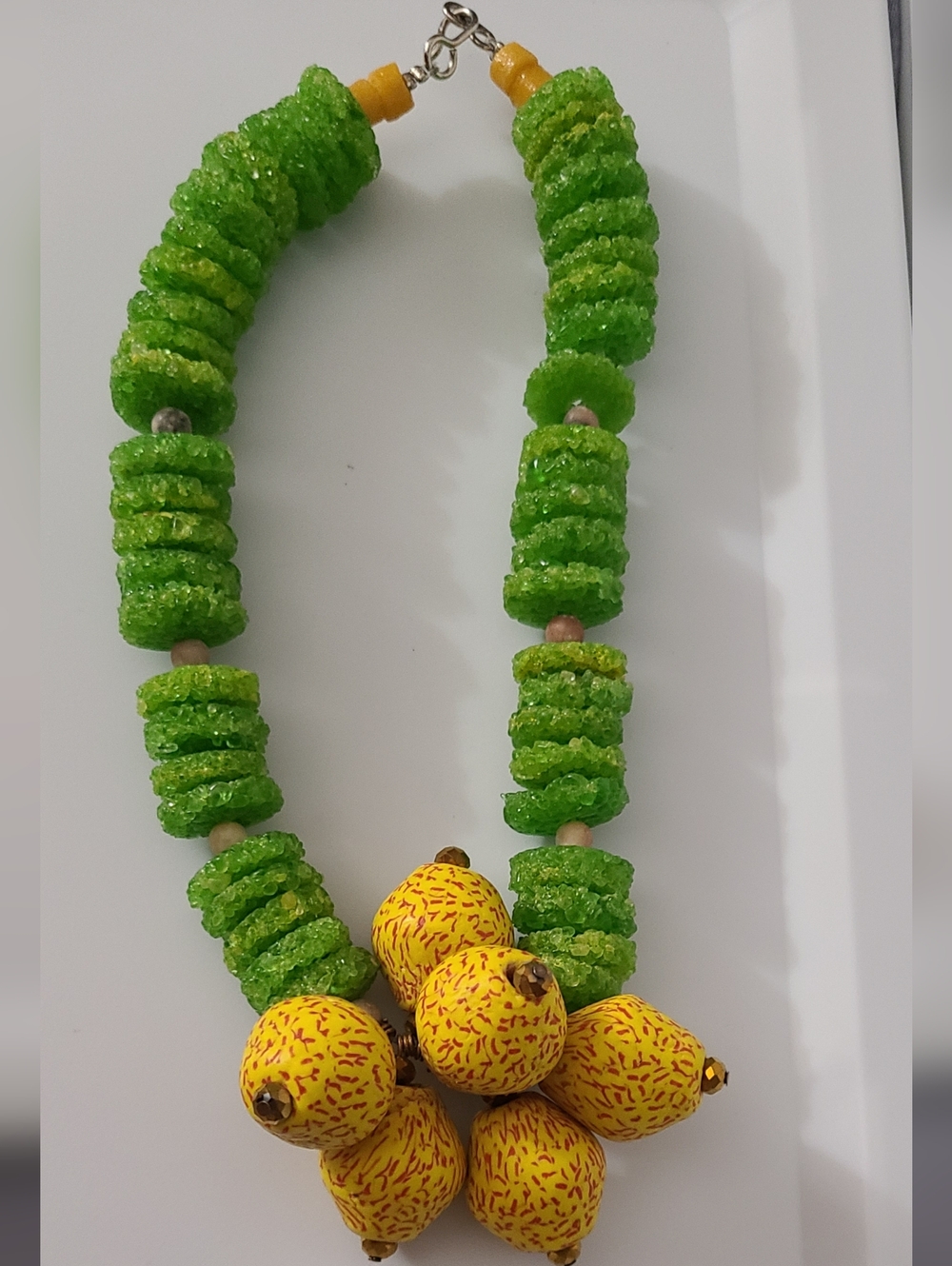 Vintage Lemon Sugar Glass Beaded Necklace Czech 30's Handmade Murano Ooak RARE